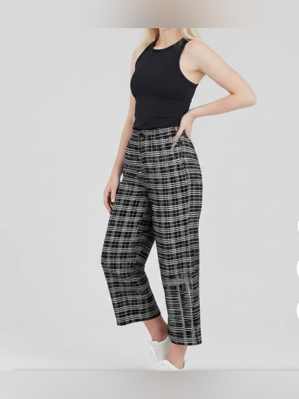 Rewash Plaid Black & White Wide Leg Trouser Pants L